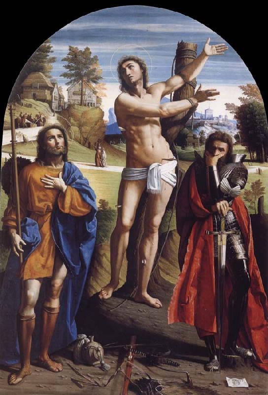 Giovanni Battista Ortolano Saint Sebastian with Saints Roch and Demetrius oil painting image